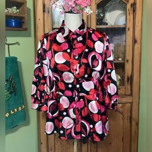 Vintage Y2K geometric tulip and polka dot blouse